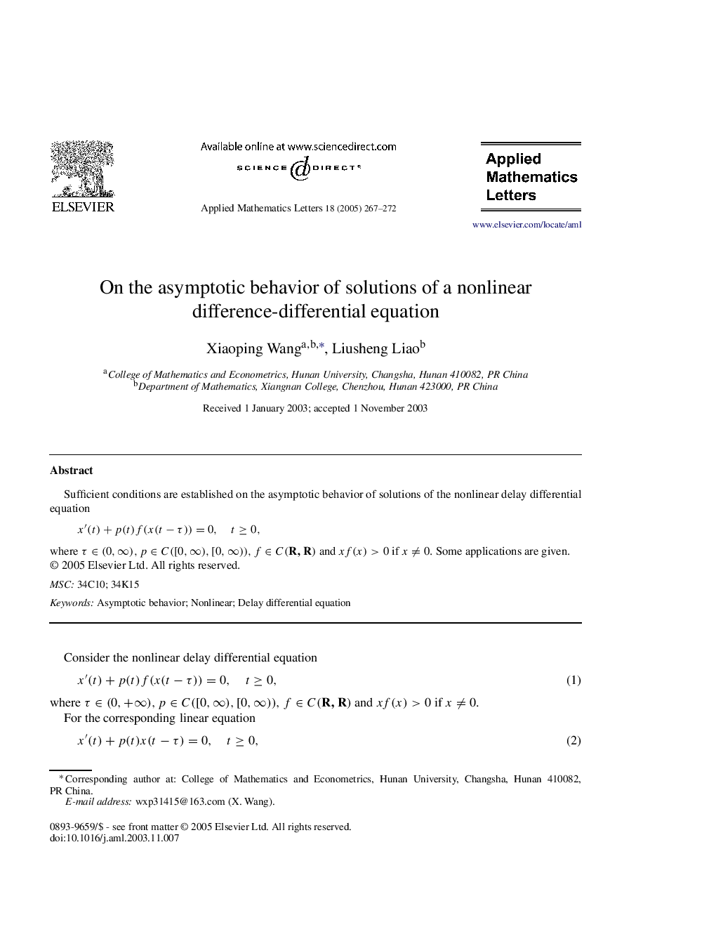 On the asymptotic behavior of solutions of a nonlinear difference-differential equation