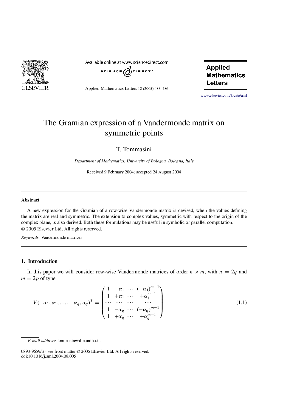 The Gramian expression of a Vandermonde matrix on symmetric points