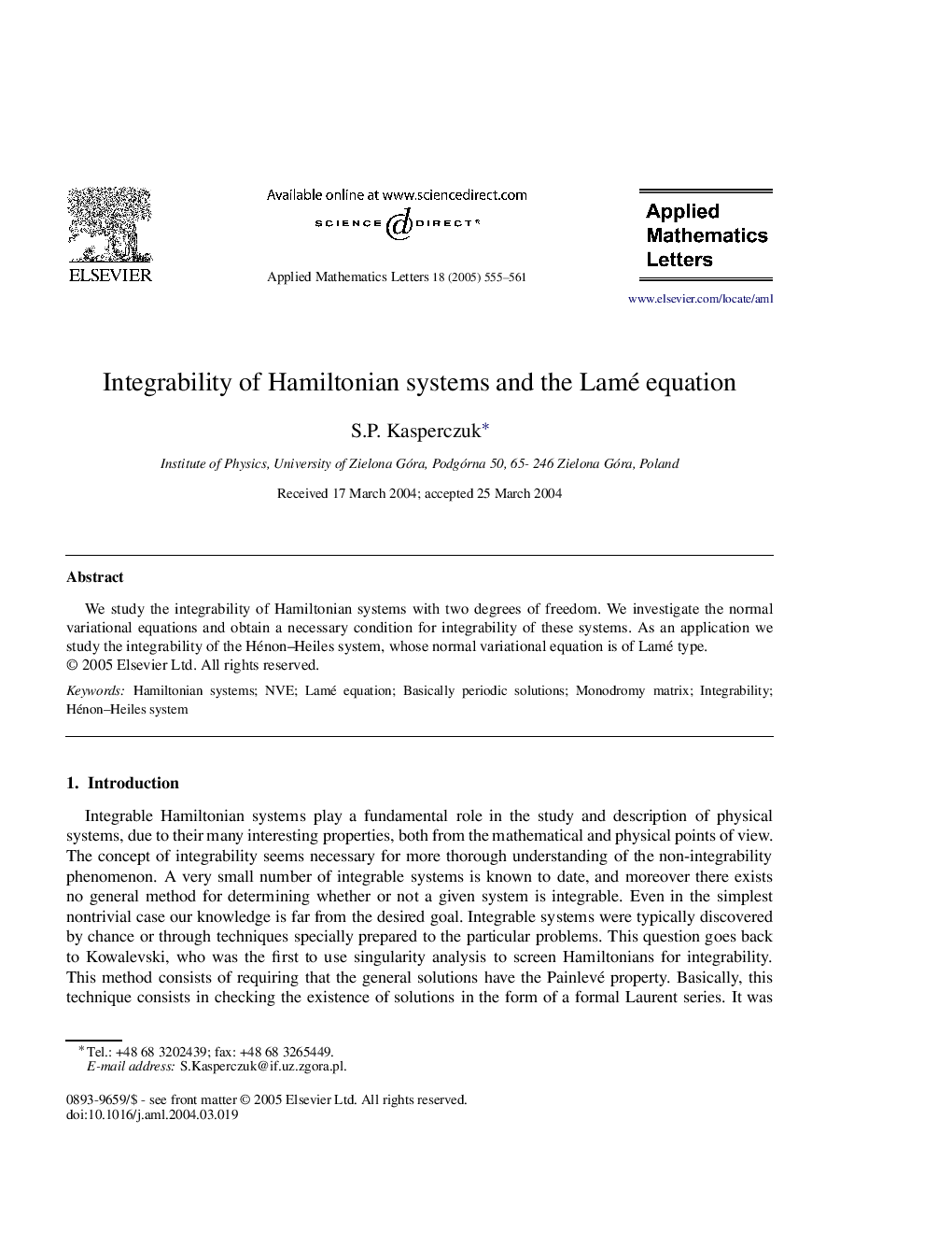Integrability of Hamiltonian systems and the Lamé equation