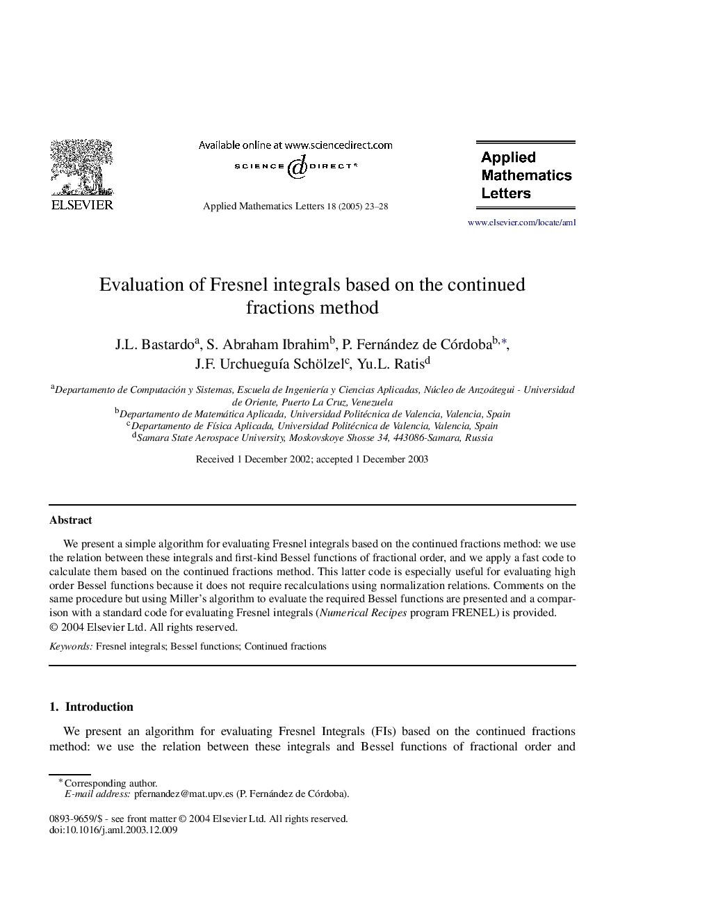 Evaluation of Fresnel integrals based on the continued fractions method