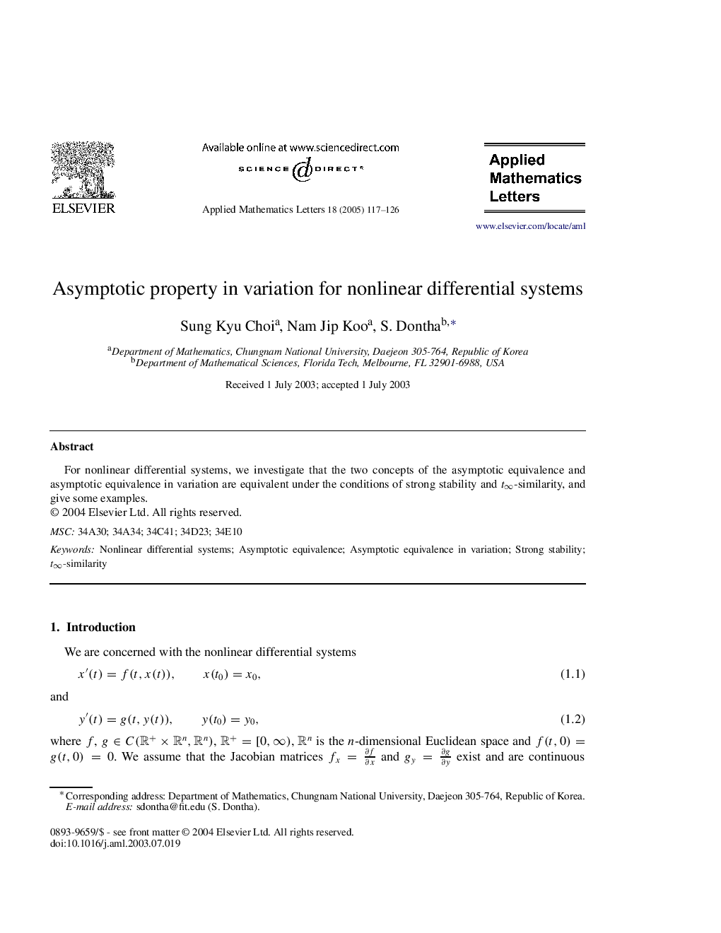 Asymptotic property in variation for nonlinear differential systems