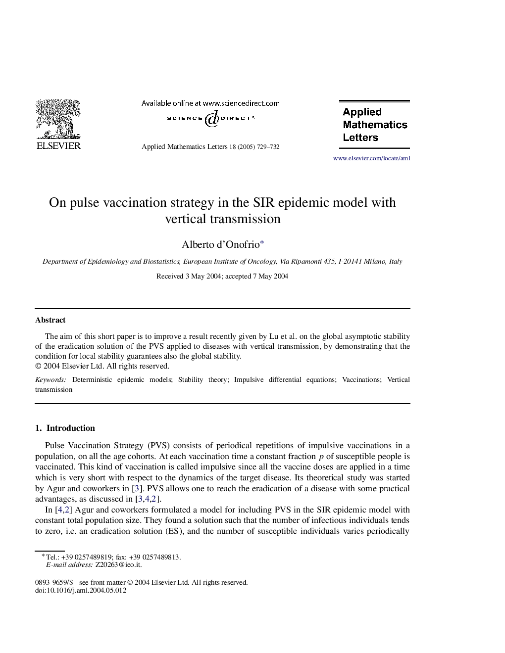 On pulse vaccination strategy in the SIR epidemic model with vertical transmission