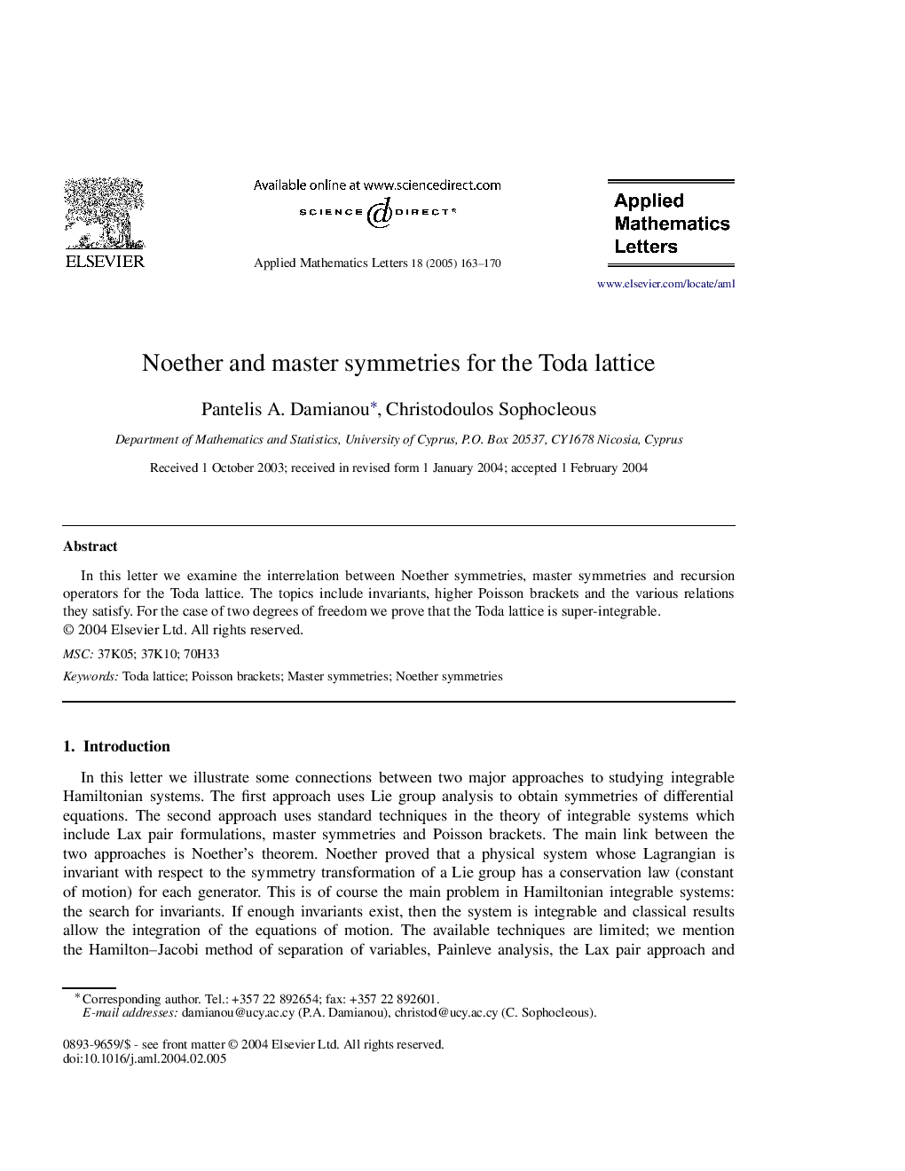 Noether and master symmetries for the Toda lattice