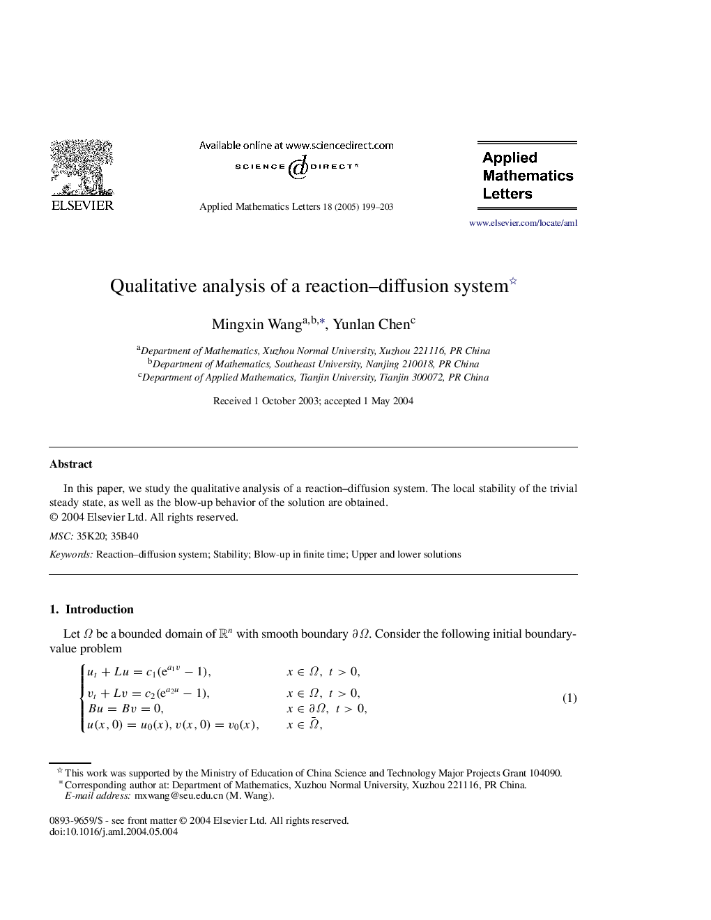 Qualitative analysis of a reaction-diffusion system