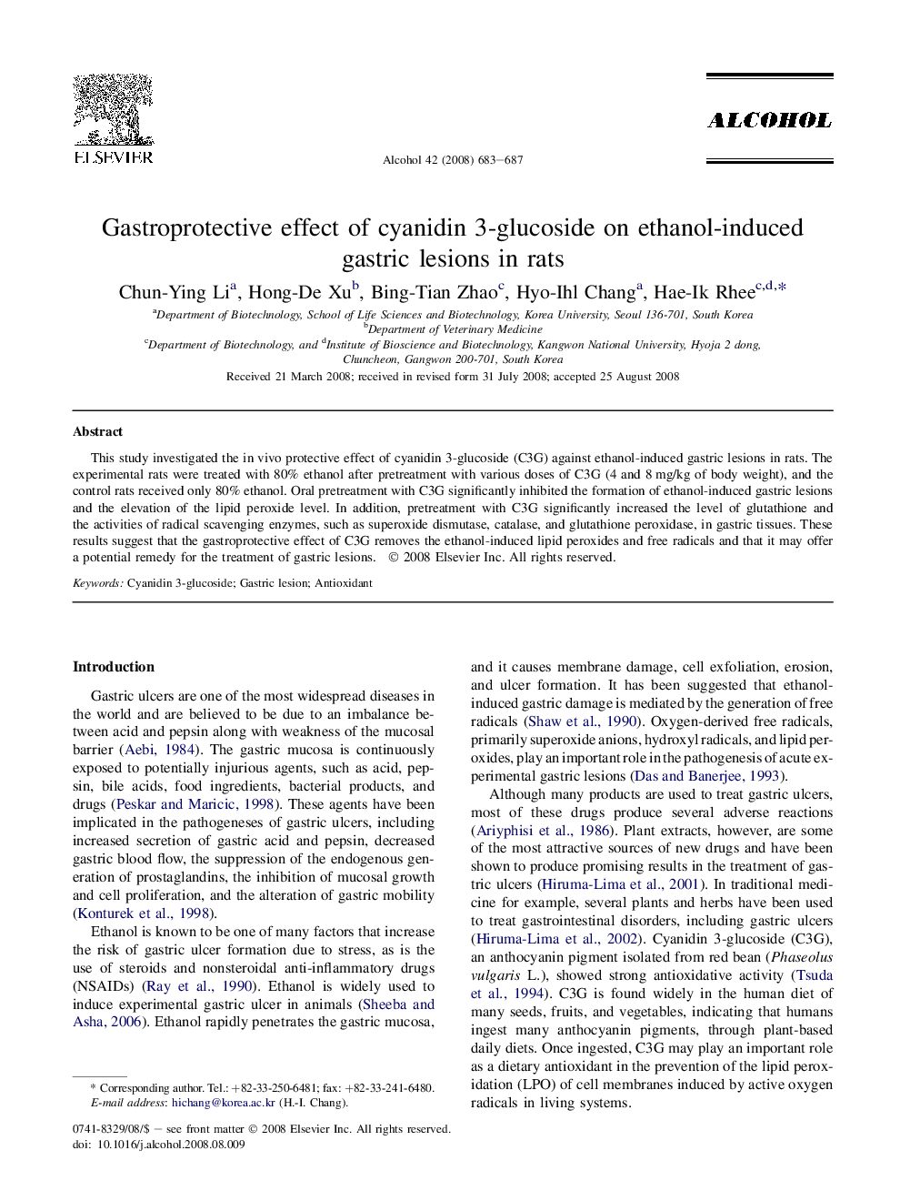 Gastroprotective effect of cyanidin 3-glucoside on ethanol-induced gastric lesions in rats