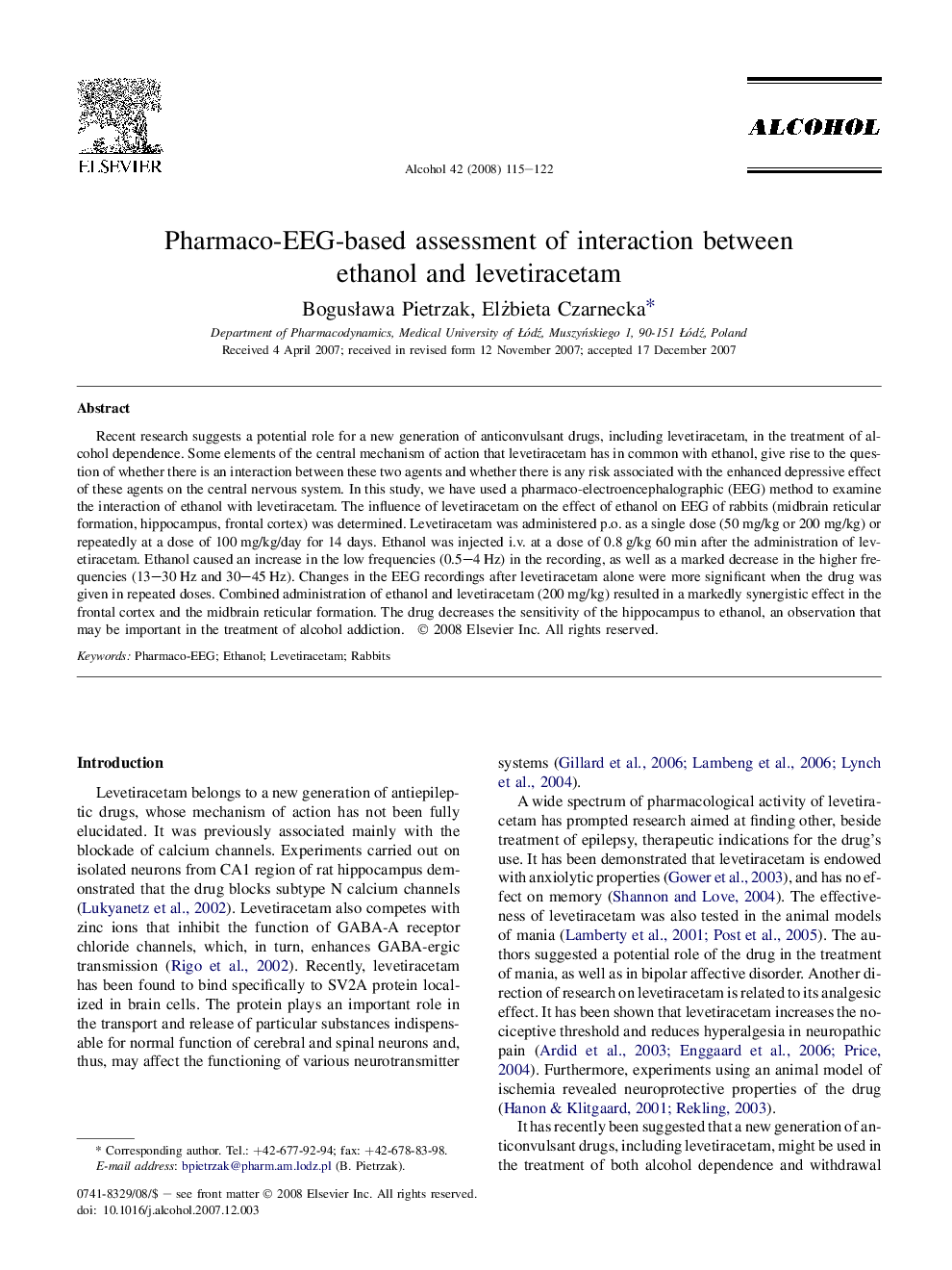 Pharmaco-EEG-based assessment of interaction between ethanol and levetiracetam