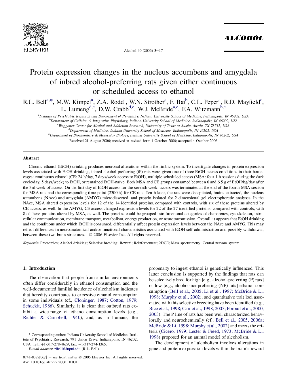 Protein expression changes in the nucleus accumbens and amygdala of inbred alcohol-preferring rats given either continuous or scheduled access to ethanol