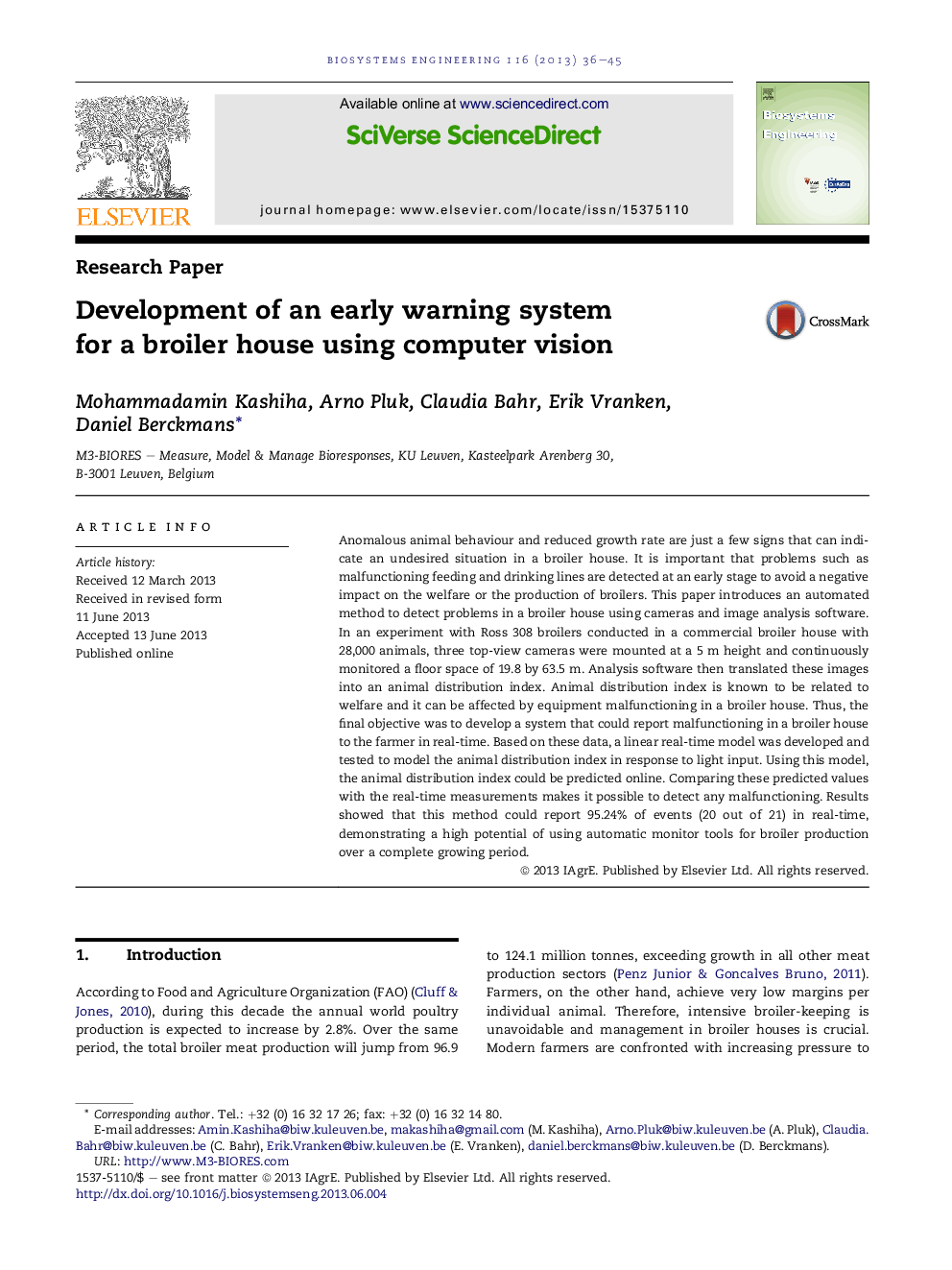 Development of an early warning system forÂ aÂ broiler house using computer vision