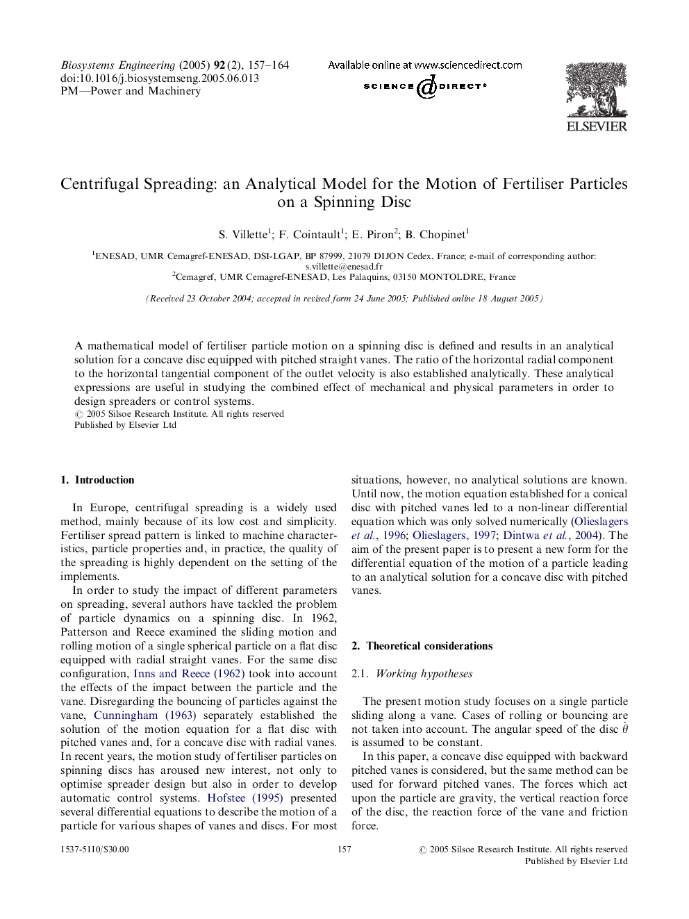 Centrifugal Spreading: an Analytical Model for the Motion of Fertiliser Particles on a Spinning Disc