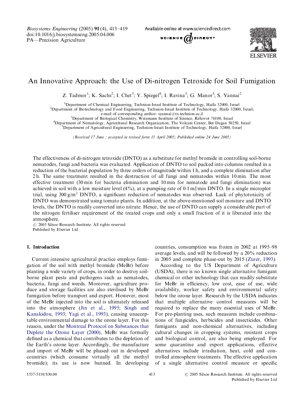 An Innovative Approach: the Use of Di-nitrogen Tetroxide for Soil Fumigation