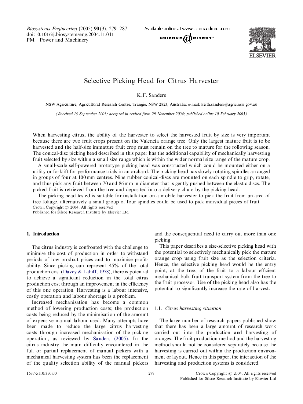 Selective Picking Head for Citrus Harvester