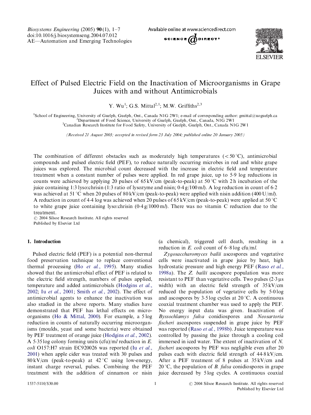 Effect of Pulsed Electric Field on the Inactivation of Microorganisms in Grape Juices with and without Antimicrobials