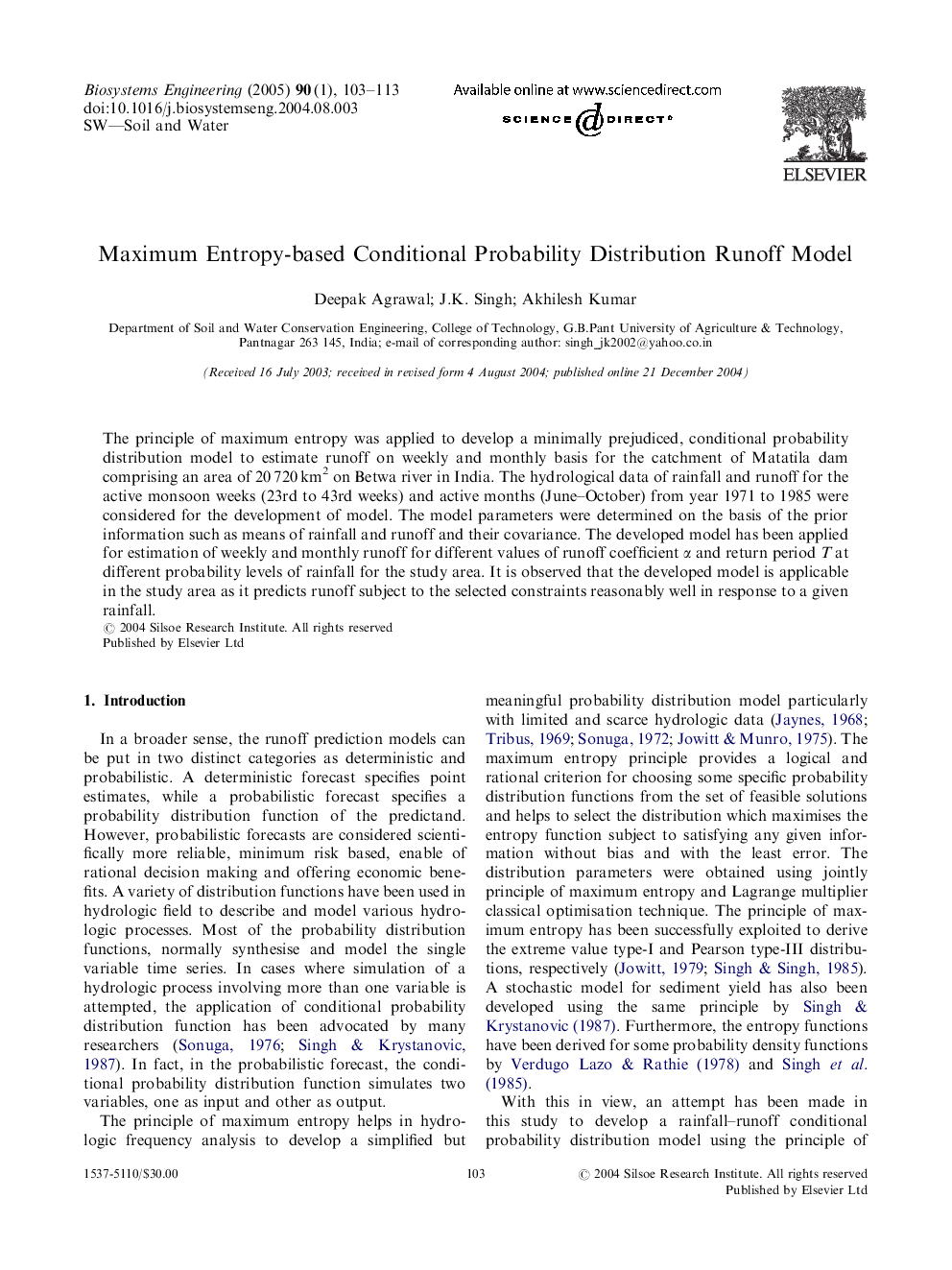 Maximum Entropy-based Conditional Probability Distribution Runoff Model