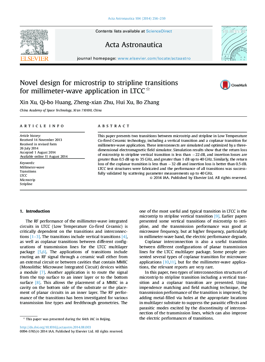 Novel design for microstrip to stripline transitions for millimeter-wave application in LTCC