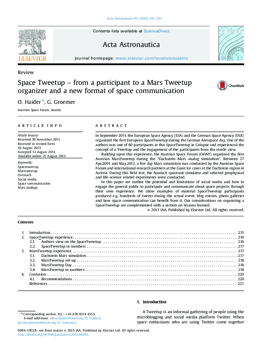 Space Tweetup - from a participant to a Mars Tweetup organizer and a new format of space communication