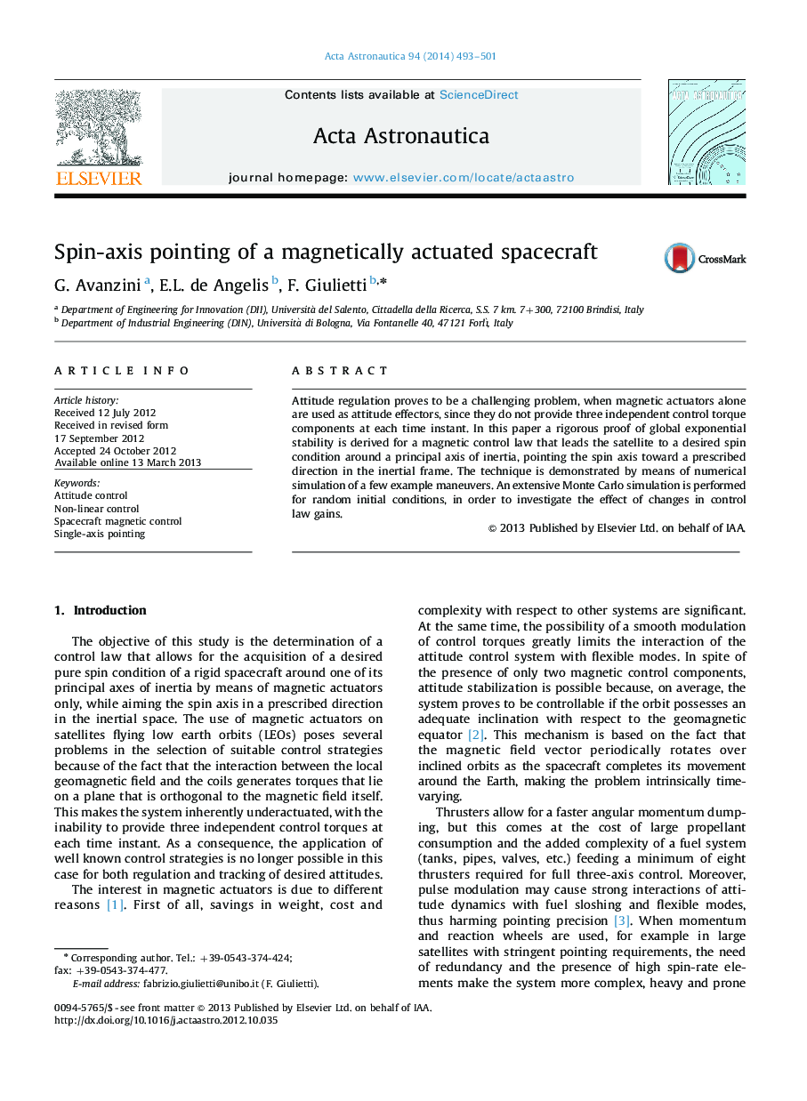 Spin-axis pointing of a magnetically actuated spacecraft