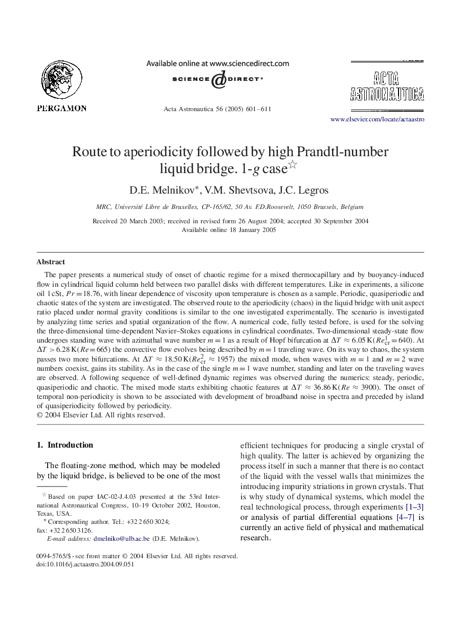 Route to aperiodicity followed by high Prandtl-number liquid bridge. 1-g case