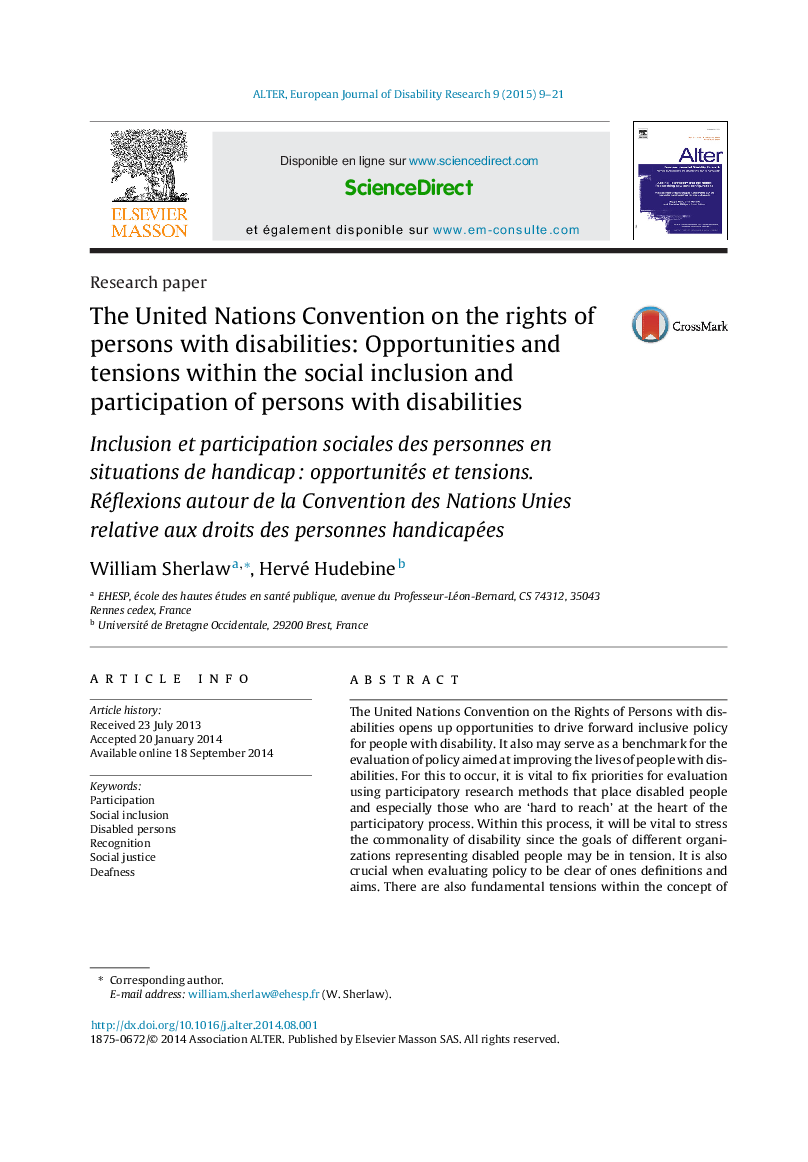 The United Nations Convention on the rights of persons with disabilities: Opportunities and tensions within the social inclusion and participation of persons with disabilities