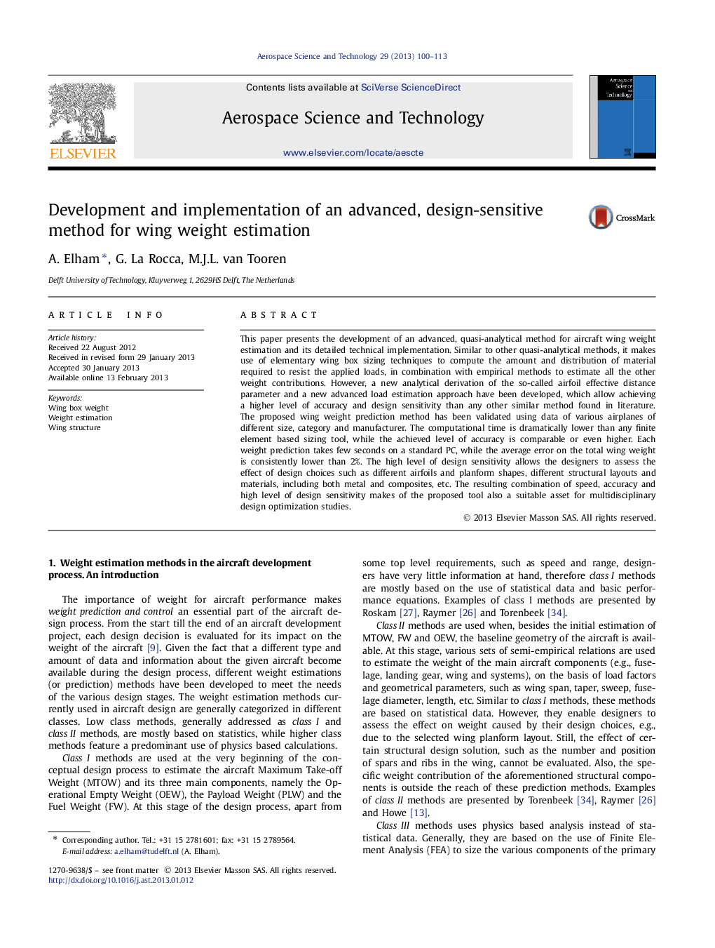 Development and implementation of an advanced, design-sensitive method for wing weight estimation