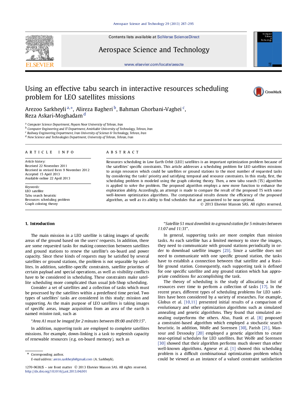 Using an effective tabu search in interactive resources scheduling problem for LEO satellites missions