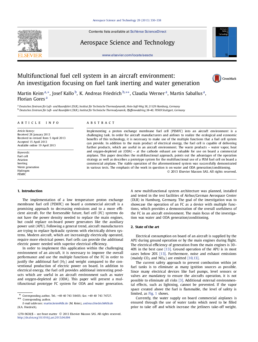 Multifunctional fuel cell system in an aircraft environment: An investigation focusing on fuel tank inerting and water generation