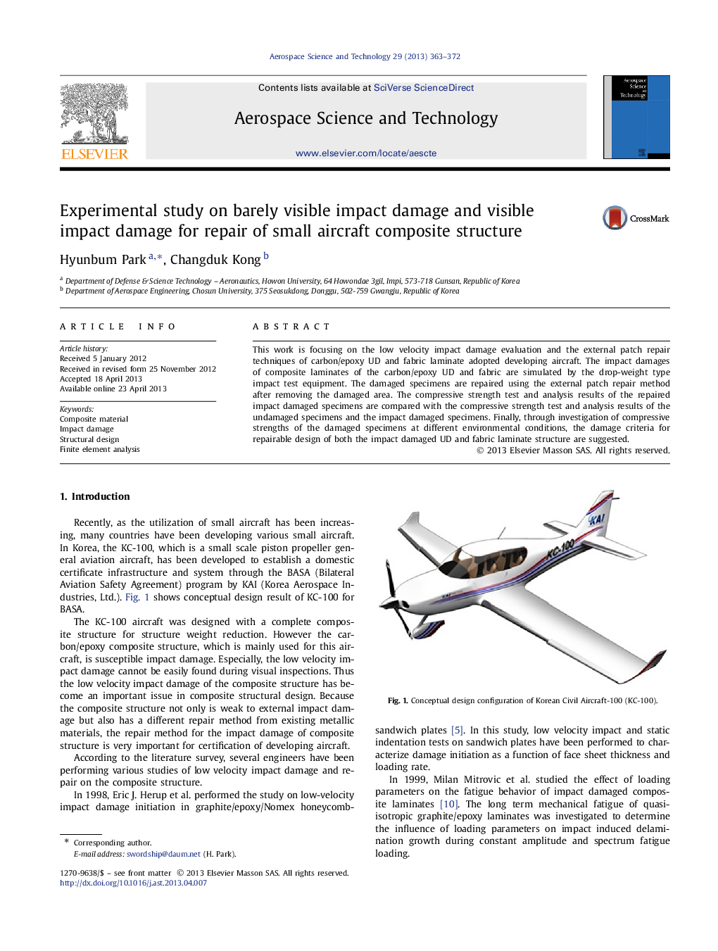 Experimental study on barely visible impact damage and visible impact damage for repair of small aircraft composite structure