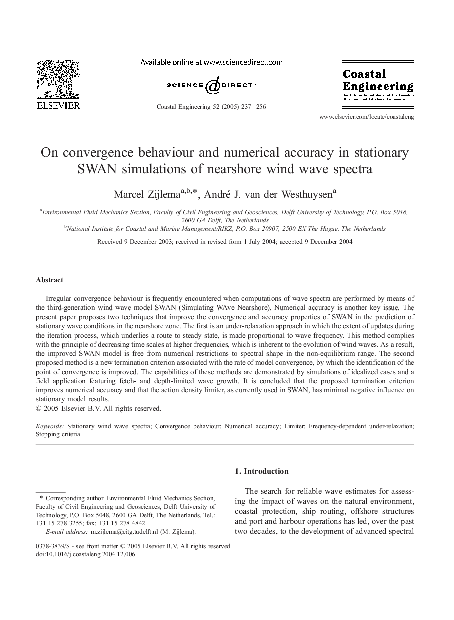 On convergence behaviour and numerical accuracy in stationary SWAN simulations of nearshore wind wave spectra