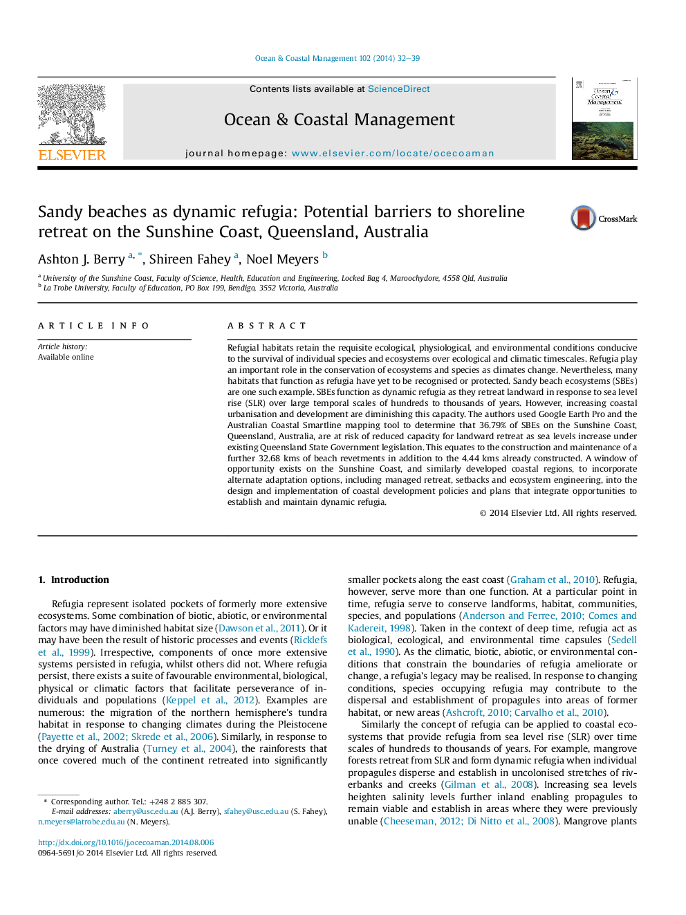 Sandy beaches as dynamic refugia: Potential barriers to shoreline retreat on the Sunshine Coast, Queensland, Australia