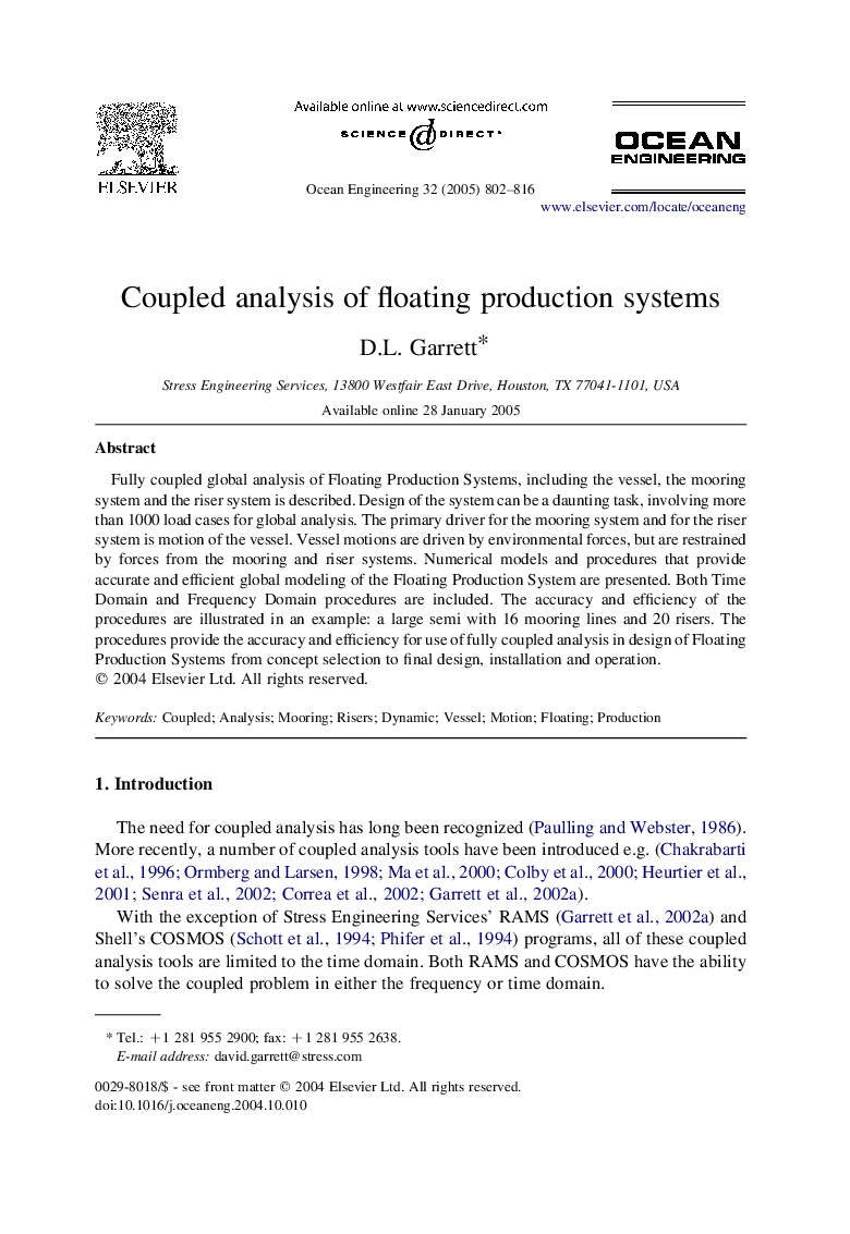 Coupled analysis of floating production systems