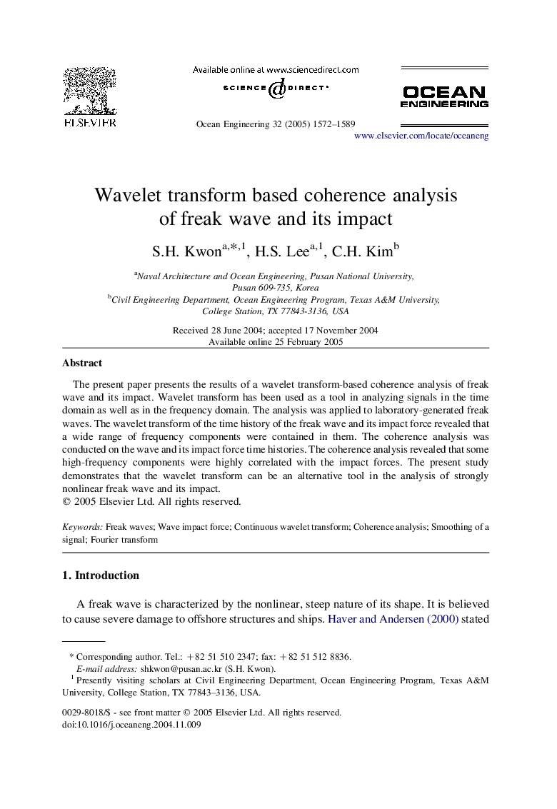 Wavelet transform based coherence analysis of freak wave and its impact