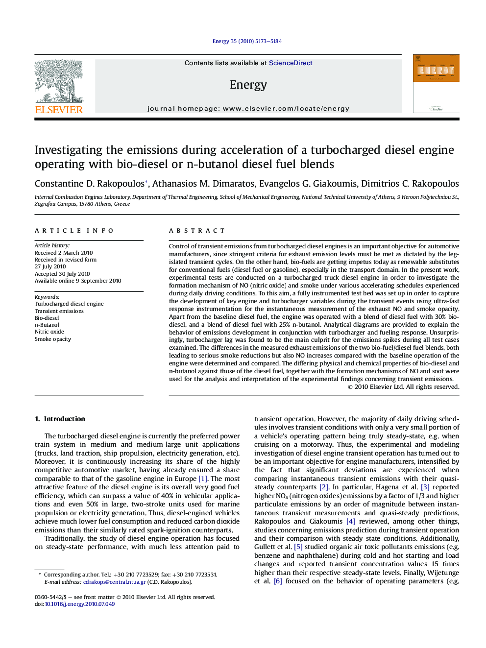 Investigating the emissions during acceleration of a turbocharged diesel engine operating with bio-diesel or n-butanol diesel fuel blends