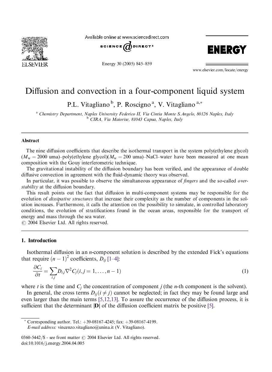 Diffusion and convection in a four-component liquid system