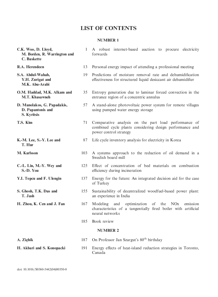 Volume list of contents