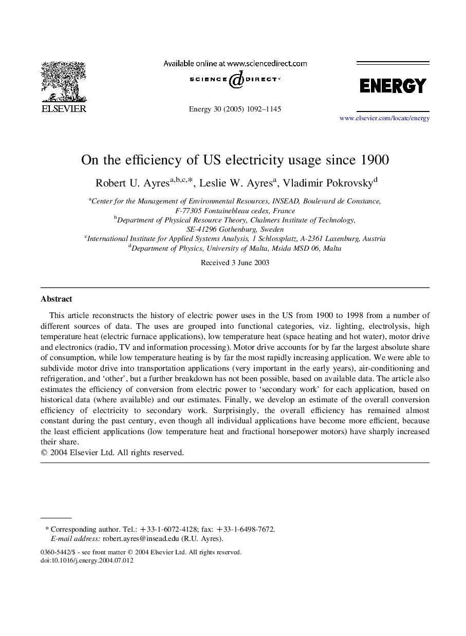 On the efficiency of US electricity usage since 1900