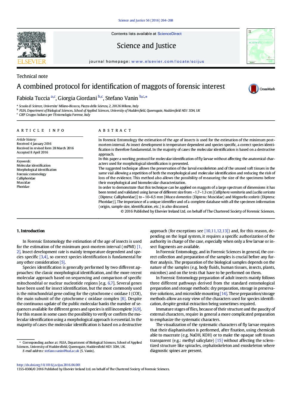 A combined protocol for identification of maggots of forensic interest