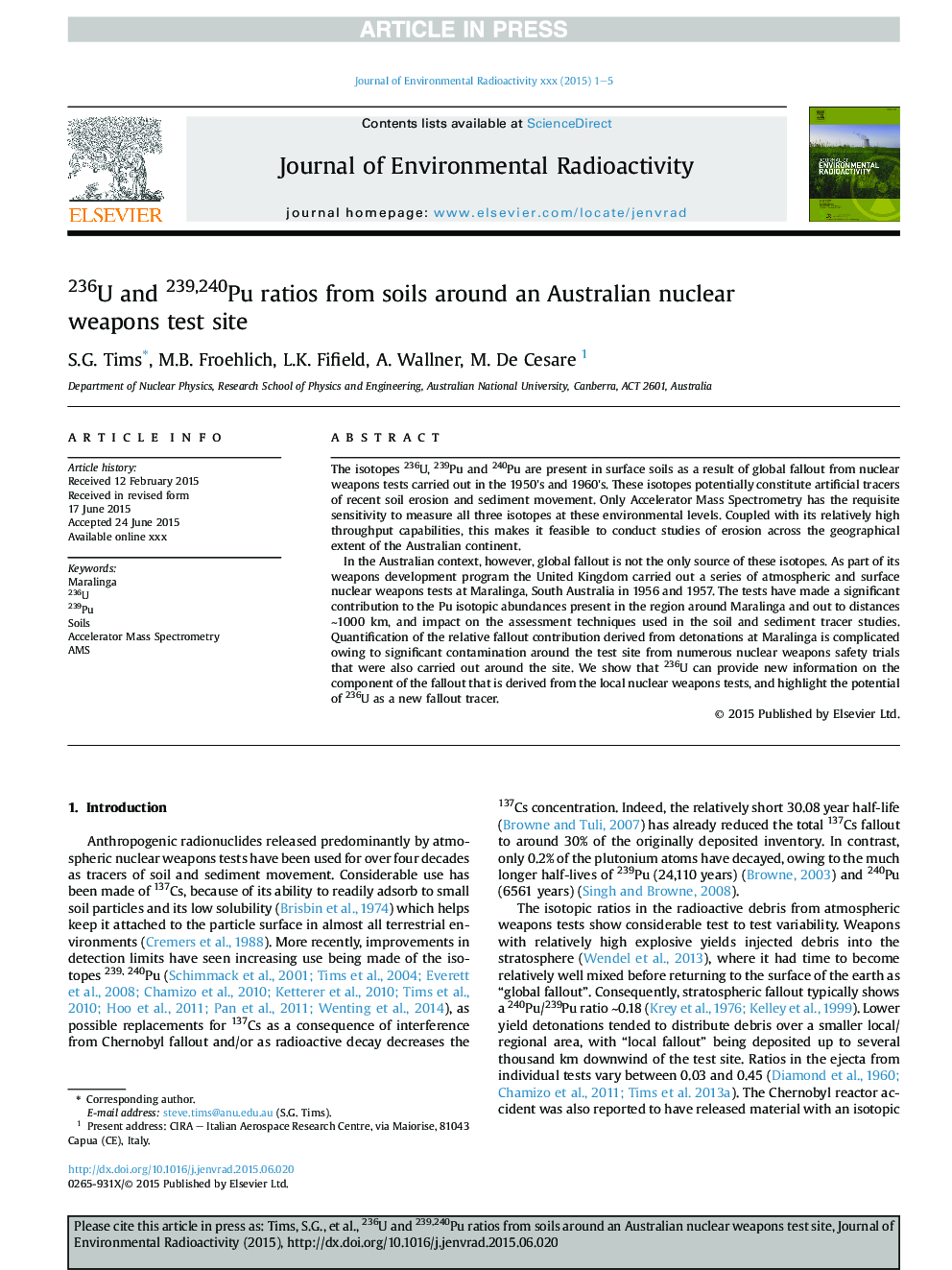 236U and 239,240Pu ratios from soils around an Australian nuclear weapons test site