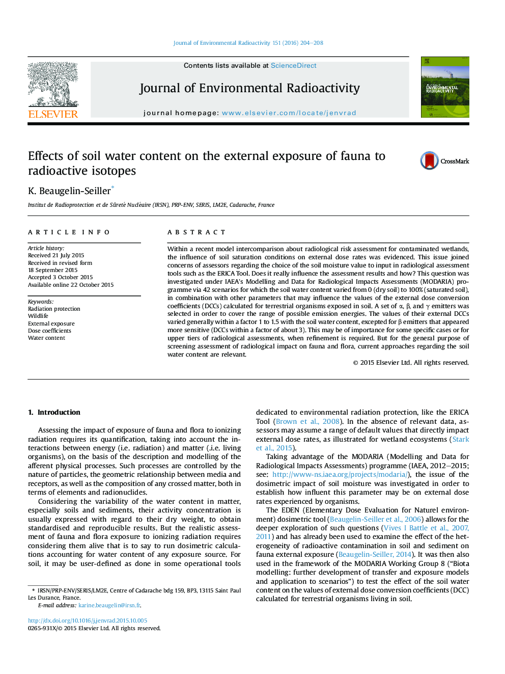 Effects of soil water content on the external exposure of fauna to radioactive isotopes