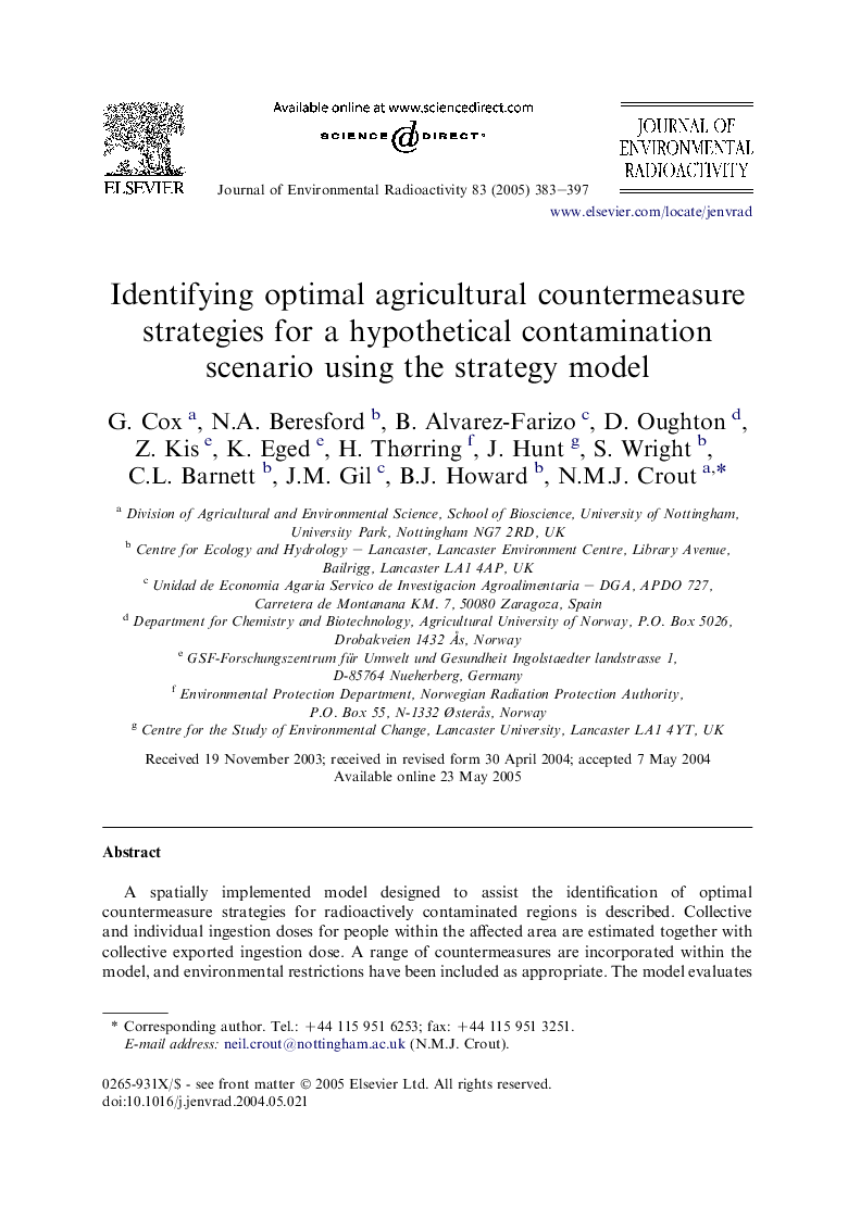 Identifying optimal agricultural countermeasure strategies for a hypothetical contamination scenario using the strategy model