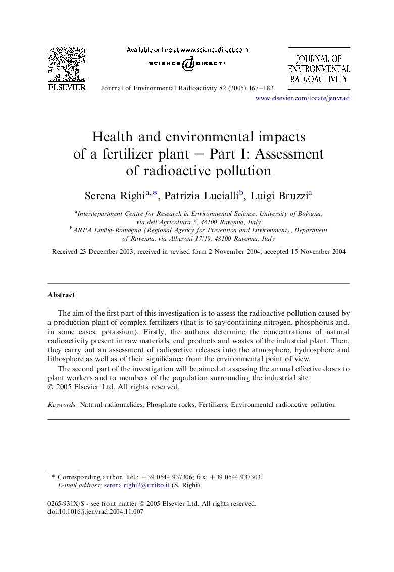 Health and environmental impacts of a fertilizer plant - Part I: Assessment of radioactive pollution