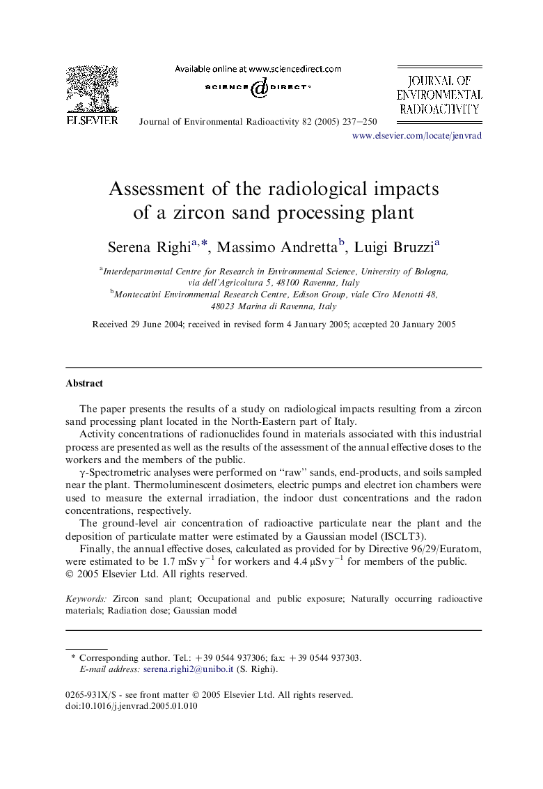 Assessment of the radiological impacts of a zircon sand processing plant