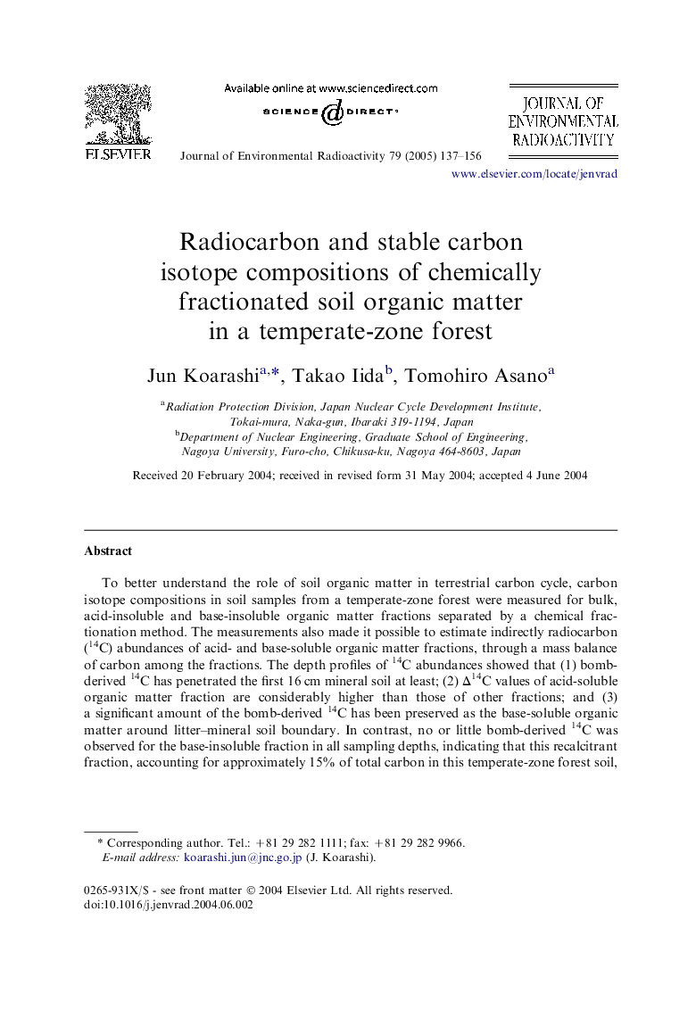 Radiocarbon and stable carbon isotope compositions of chemically fractionated soil organic matter in a temperate-zone forest