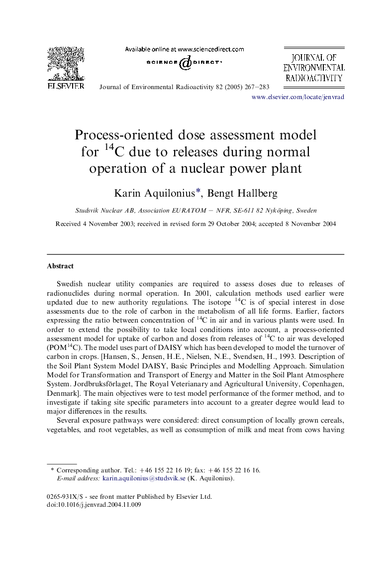 Process-oriented dose assessment model for 14C due to releases during normal operation of a nuclear power plant