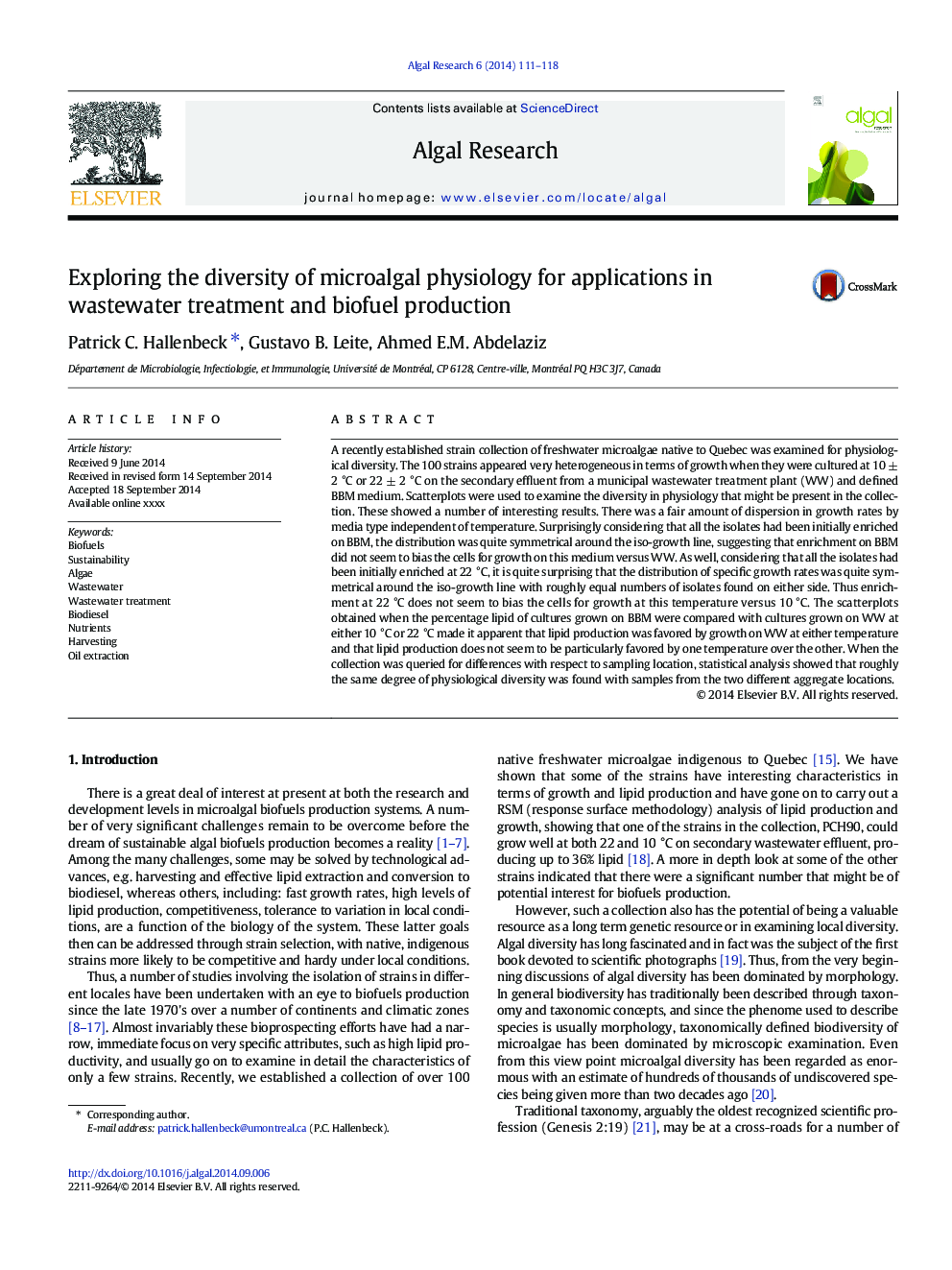 Exploring the diversity of microalgal physiology for applications in wastewater treatment and biofuel production