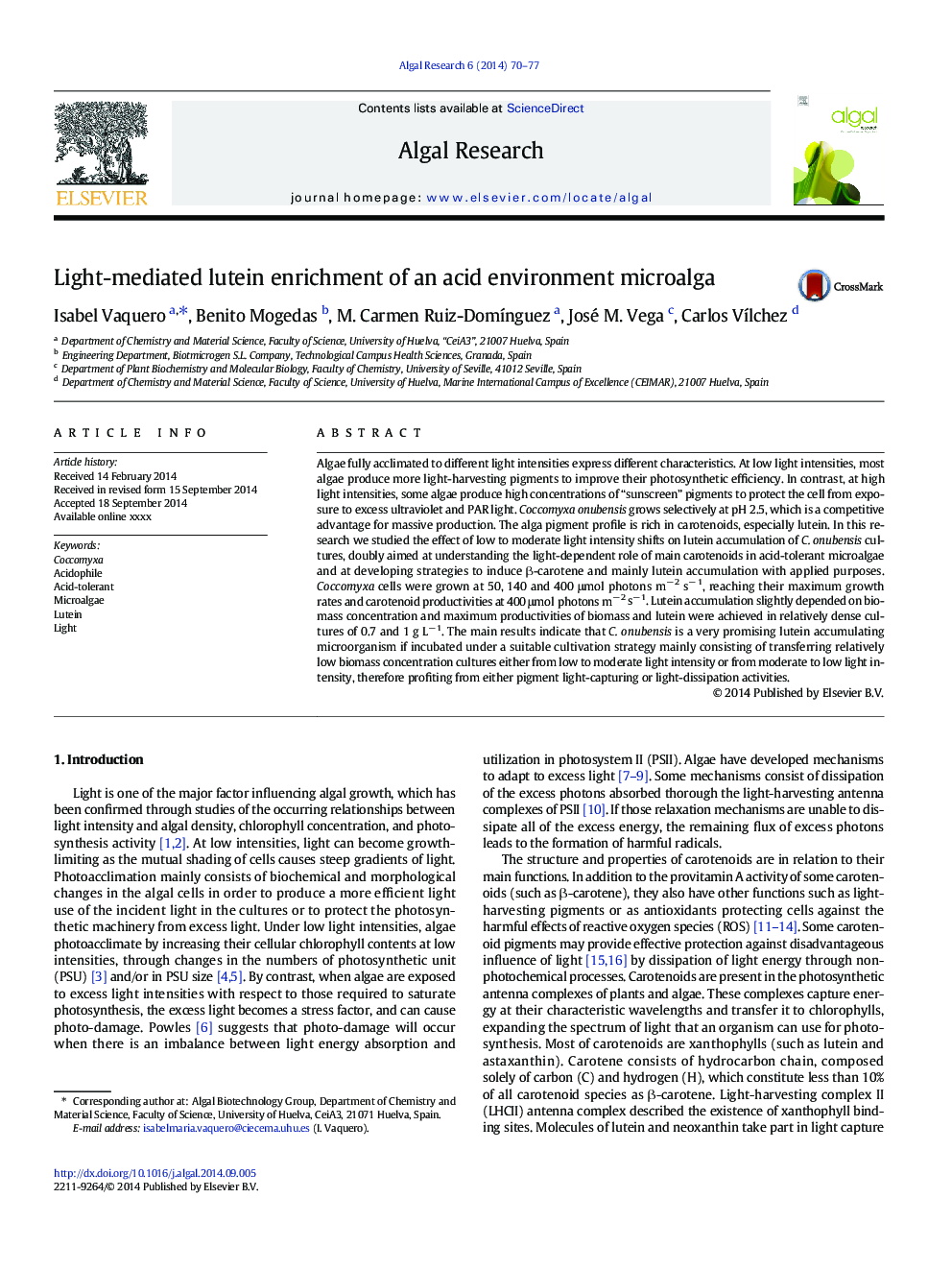 Light-mediated lutein enrichment of an acid environment microalga