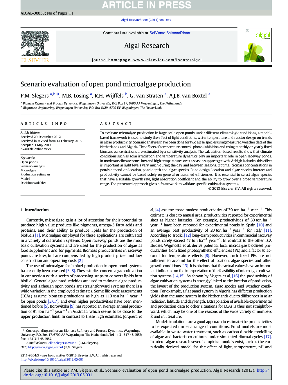 Scenario evaluation of open pond microalgae production