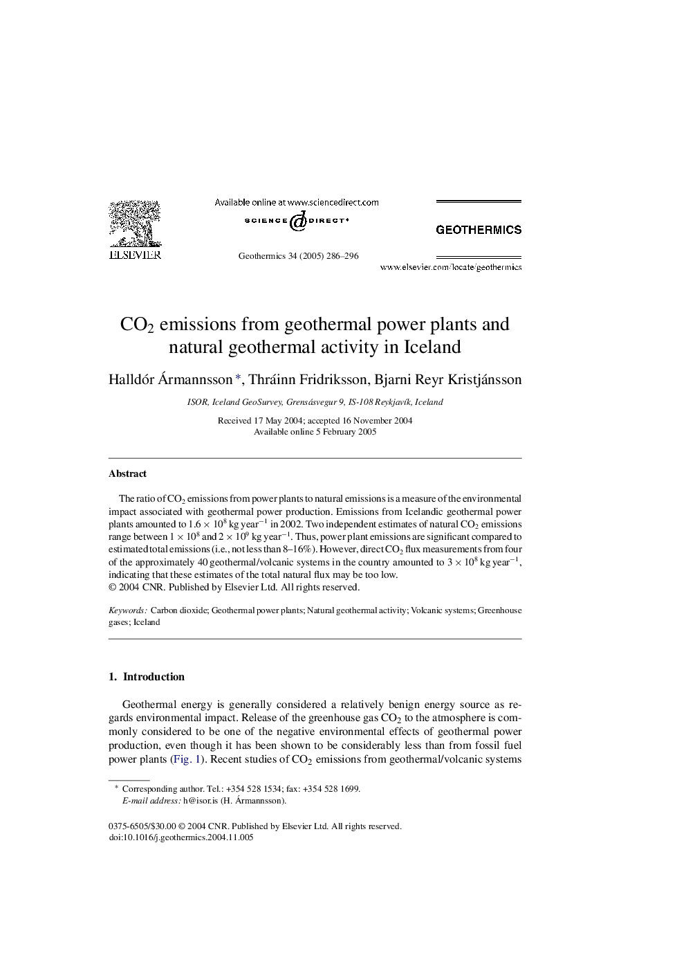 CO2 emissions from geothermal power plants and natural geothermal activity in Iceland