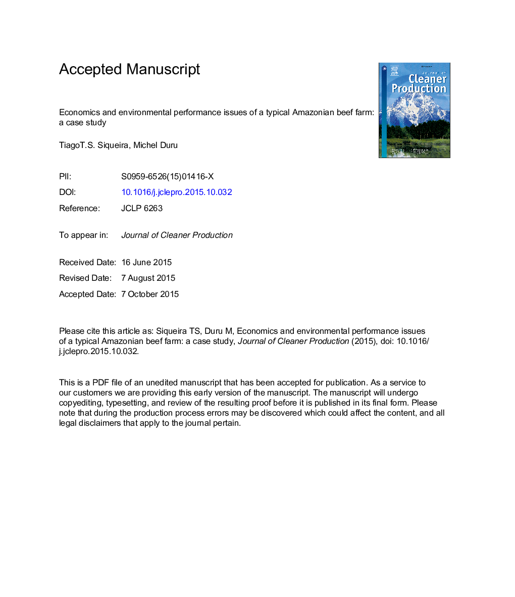 Economics and environmental performance issues of a typical Amazonian beef farm: a case study