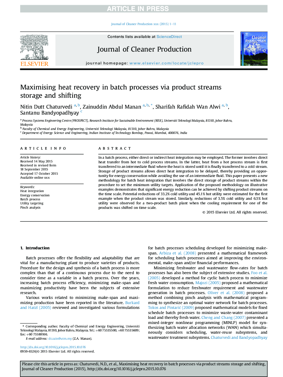 Maximising heat recovery in batch processes via product streams storage and shifting