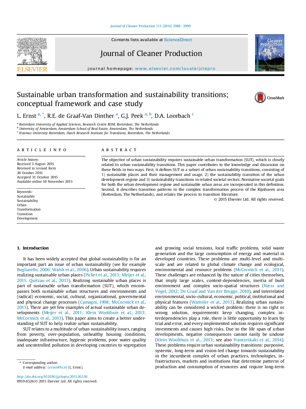 Sustainable urban transformation and sustainability transitions; conceptual framework and case study