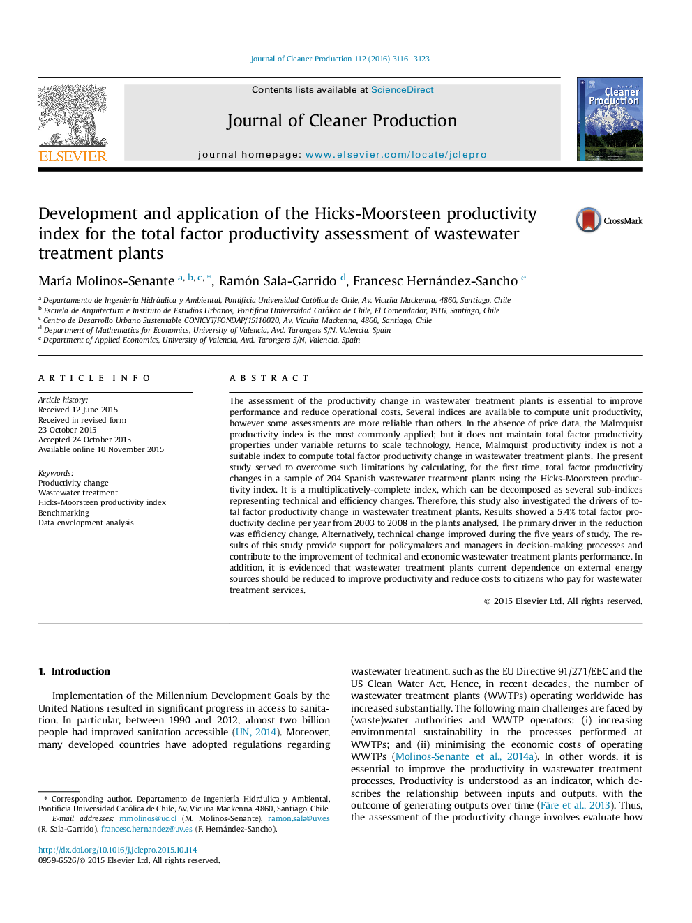 Development and application of the Hicks-Moorsteen productivity index for the total factor productivity assessment of wastewater treatment plants